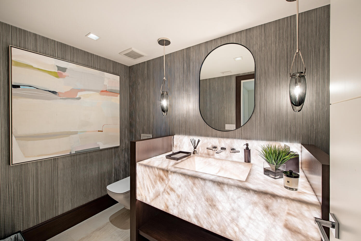 Bathroom Renovation with Custom Light-up Vanity and Quality Materials. Home Renovation with Quality Materials.